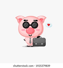 Cute pig go to work