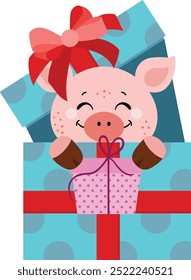 Cute pig going out birthday gift holding a small gift