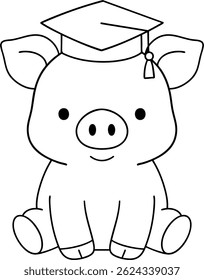 A Cute pig graduation cap design featuring pig