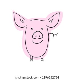 Cute Pig hand drawing - vector illustration simple concept zodiac of pink pig