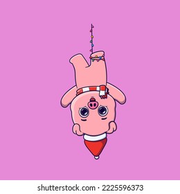 Cute pig hanging upside down