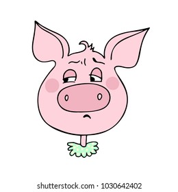 The cute pig has an expression of embarrassment and shame. Vector illustration of cartoon style