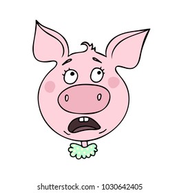 The cute pig has an expression of fear and fright. Vector illustration of cartoon style