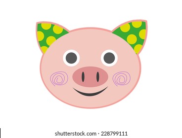 Cute Pig Head Cartoon Facing Front