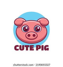 Cute pig head logo in flat style