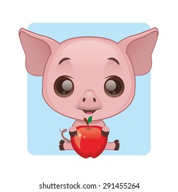 Cute pig holding an apple