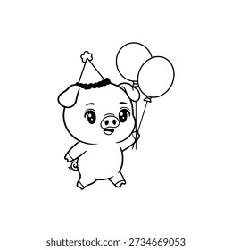 A Cute Pig Holding Balloons