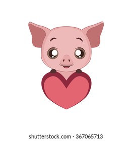 Cute pig holding a heart