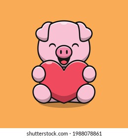 Cute pig holding love cartoon illustration