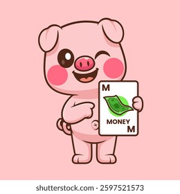 Cute Pig Holding Money Card Game Cartoon Vector Icon 
Illustration. Animal Education Icon Concept Isolated Premium 
Vector. Flat Cartoon Style 