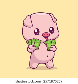 Cute Pig Holding Money Cartoon Vector Icon Illustration. 
Animal Finance Icon Concept Isolated Premium Vector. Flat 
Cartoon Style 