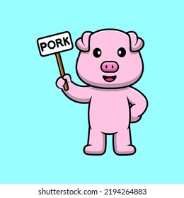 Cute Pig Holding Pork Board Cartoon Vector Icon Illustration. Flat Cartoon Concept