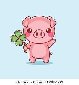 Cute pig holding shamrock cartoon