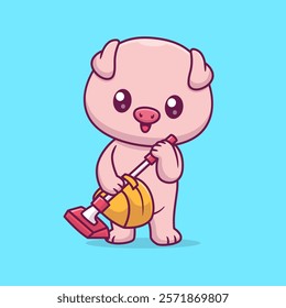 Cute Pig Holding Vacuum Cleaner Cartoon Vector Icon 
Illustration. Animal Technology Icon Concept Isolated 
Premium Vector. Flat Cartoon Style 