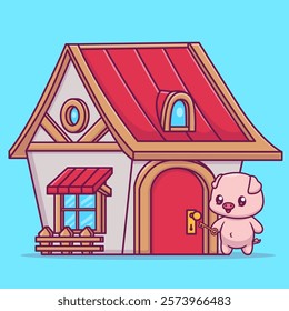 Cute Pig In House Cartoon Vector Icon Illustration. Animal 
Building Icon Concept Isolated Premium Vector. Flat Cartoon 
Style 