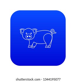 Cute pig icon blue vector isolated on white background