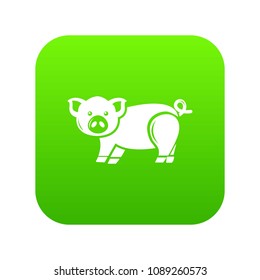 Cute pig icon green vector isolated on white background