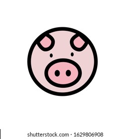 Cute Pig icon, Logo Piglet face, Piggy head. Vector Illustration isolated on white background.