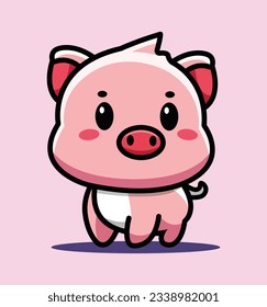 Cute pig illustration pig kawaii chibi vector style pig cartoon