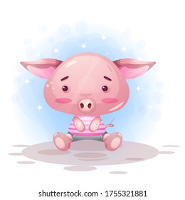 Cute pig illustration. Premium Vector
