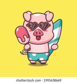 Cute pig illustration. Summer time. Cute vector design character. Vector isolated flat illustration for poster, brochure, web, mascot, sticker, logo and icon.