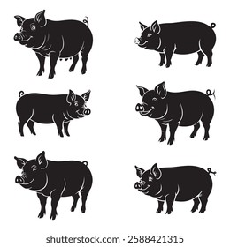 Cute Pig Illustrations – Minimalist Black Silhouette Design