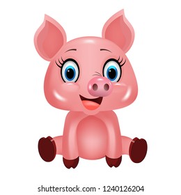 Cute pig isolated on white background, zodiac symbol in the Chinese calendar the of the 2019 Year. Vector illustration.