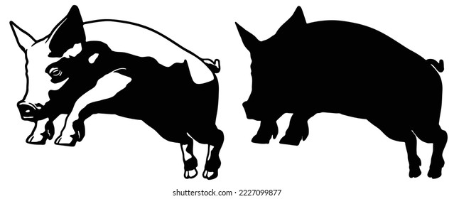 cute pig jumping silhouette vector, pork , piglet icon logo illustration