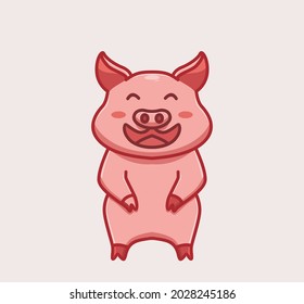 cute pig laughing. cartoon animal nature concept Isolated illustration. Flat Style suitable for Sticker Icon Design Premium Logo vector. Mascot Character