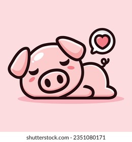 cute pig lazing love sleeping