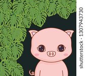 cute pig with leafs