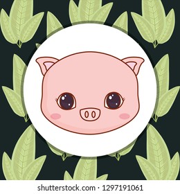 cute pig with leafs