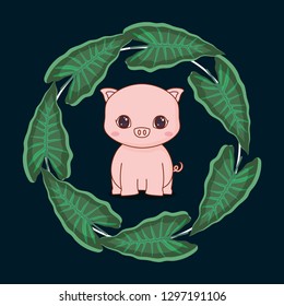 cute pig with leafs