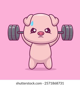 Cute Pig Lifting Barbell Cartoon Vector Icon Illustration. Animal 
Sport Icon Concept Isolated Premium Vector. Flat Cartoon 
Style