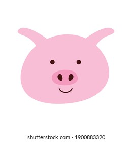 Cute Pig Little Animal Head Character Vector Illustration Design