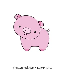 Cute pig little piglet outline. Isolated cartoon vector illustration. Funny animal character. Chinese new year symbol. Kawaii style. Farm domestic mammal. For game, logo, kids book, animation, card.