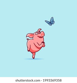 Cute pig looking butterfly vector illustration