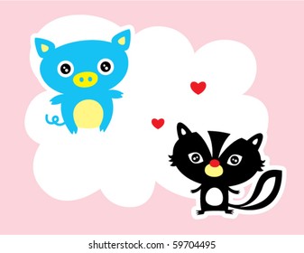 cute pig love squirrel