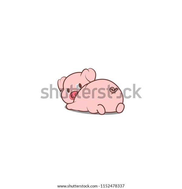かわいい豚が横になって後ろを振り返るベクターイラスト のベクター画像素材 ロイヤリティフリー