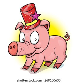 cute  pig  with magic hat , vector