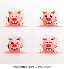 cute pig mascot vector with expressions collection