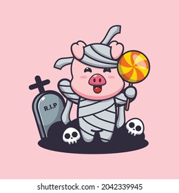 cute pig mummy holding candy
