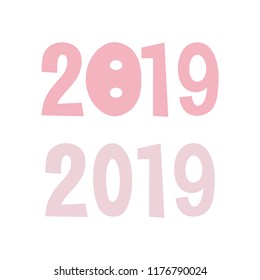 cute pig nose with numbers, greeting card merry christmas and happy new year 2019, chinese new year, vector illustration