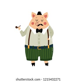 Cute pig on isolated background. Character funny pig. Vector illustration