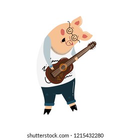 Cute pig on isolated background. Character funny pig. Vector illustration