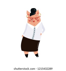 Cute pig on isolated background. Character funny pig. Vector illustration