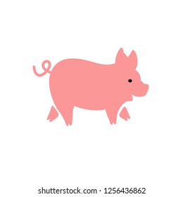 Cute pig on white background. Vector illustration.Happy Chinese New Year 2019 year of the pig.