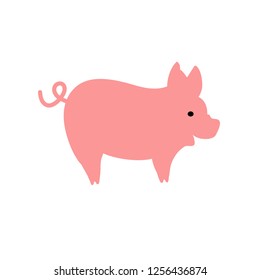 Cute pig on white background. Vector illustration.Happy Chinese New Year 2019 year of the pig.