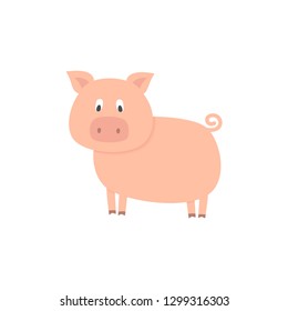 Cute pig on white background. Vector illustration.
