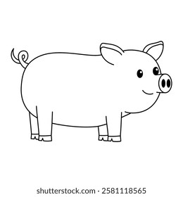 cute pig outline for coloring illustration